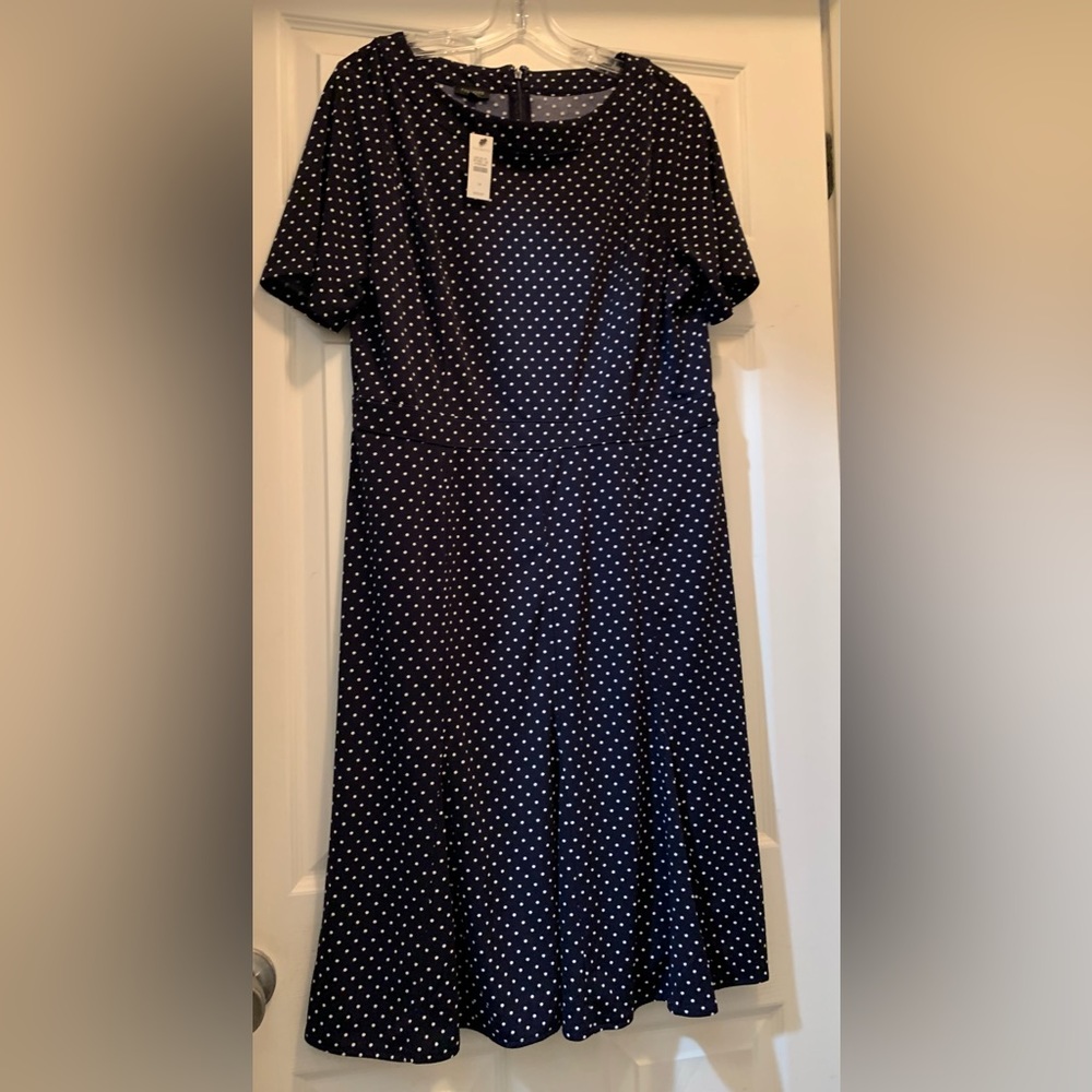Talbots dress, size 14. New with tag. Navy with white polka dots.